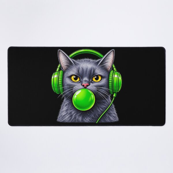 Item preview, Green Pop Cat with Headphones – Funny DJ Cat Music Lover Design designed and sold by Kittcatking.
