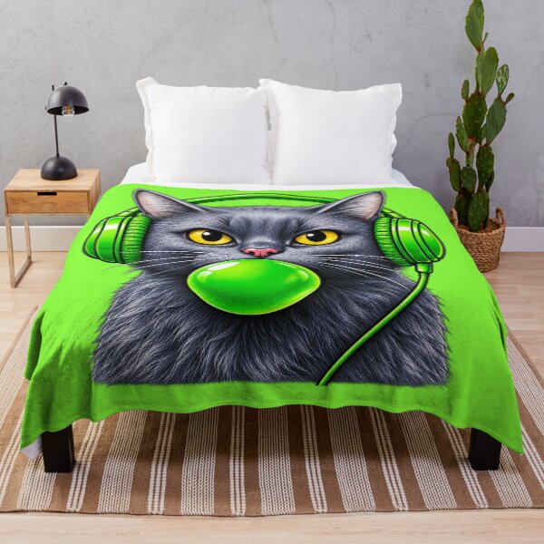 Item preview, Green Pop Cat with Headphones – Funny DJ Cat Music Lover Design designed and sold by Kittcatking.
