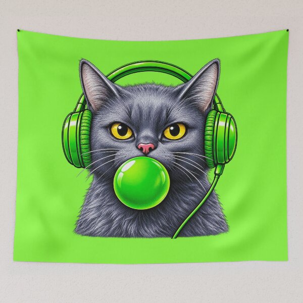 Item preview, Green Pop Cat with Headphones – Funny DJ Cat Music Lover Design designed and sold by Kittcatking.
