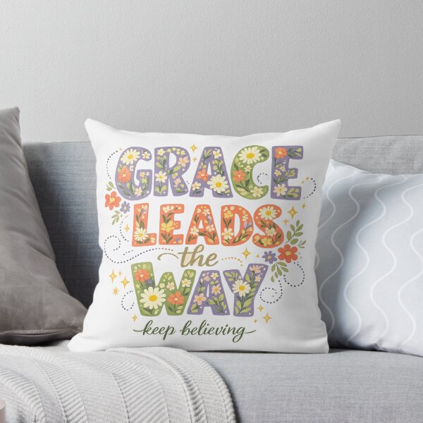 Item preview, Grace Leads the Way Keep Believing Floral Inspirational Quote Art Design designed and sold by inkoutninja.