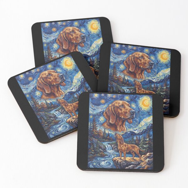 Item preview, Redbone Coonhound Howling Moon Starry Night Van Gogh Art Animal Lover designed and sold by dian-rody-crest.