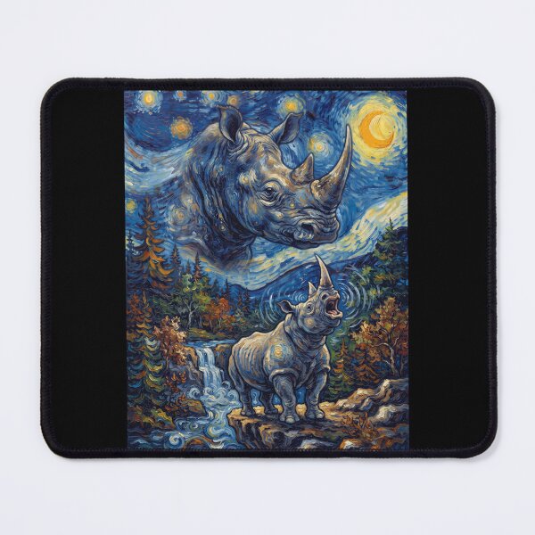 Item preview, Rhino Howling Moon Starry Night Van Gogh Art Animal Lover designed and sold by dian-rody-crest.