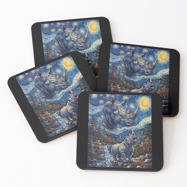 Item preview, Rhino Howling Moon Starry Night Van Gogh Art Animal Lover designed and sold by dian-rody-crest.