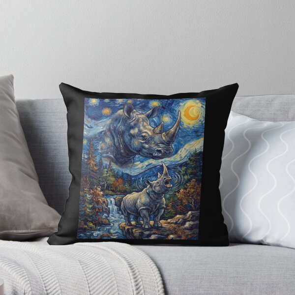 Item preview, Rhino Howling Moon Starry Night Van Gogh Art Animal Lover designed and sold by dian-rody-crest.