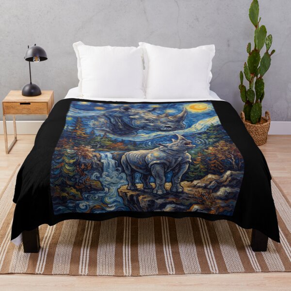 Item preview, Rhino Howling Moon Starry Night Van Gogh Art Animal Lover designed and sold by dian-rody-crest.
