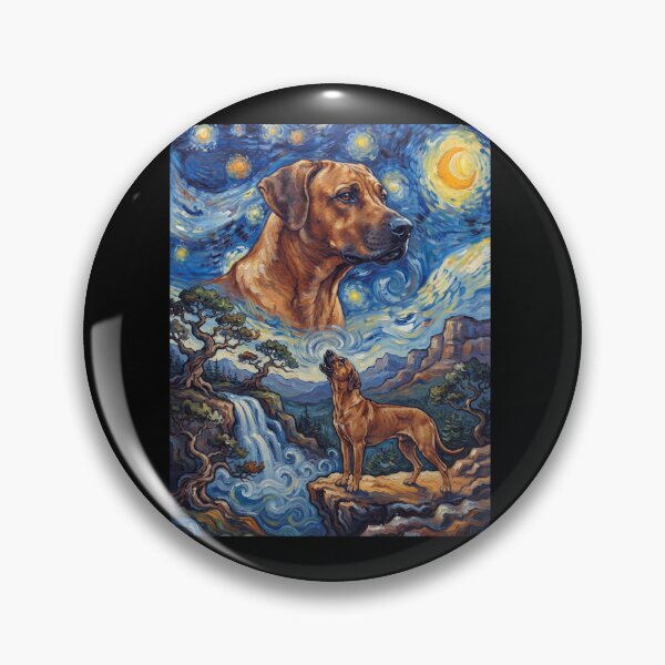 Artikelvorschau, Rhodesian Ridgeback, heulender Mond, Sternennacht, Van Gogh, Hundeliebhaber entworfen und verkauft von dian-rody-crest.
