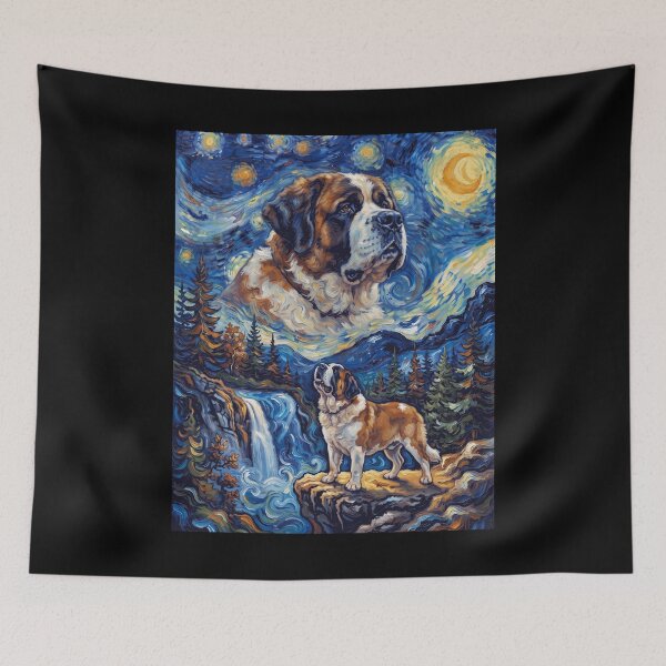 Item preview, Saint Bernard Howling Moon Starry Night Van Gogh Art Dog Lover designed and sold by dian-rody-crest.