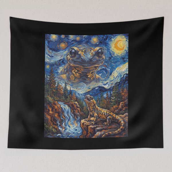 Item preview, Salamander Howling Moon Starry Night Van Gogh Art Animal Lover designed and sold by dian-rody-crest.