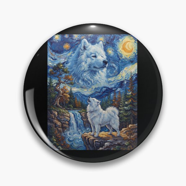 Item preview, Samoyed Howling Moon Starry Night Van Gogh Art Dog Lover designed and sold by dian-rody-crest.