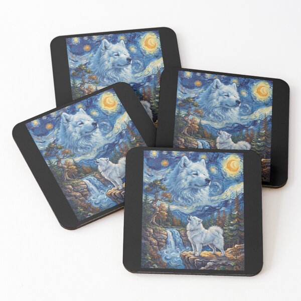 Item preview, Samoyed Howling Moon Starry Night Van Gogh Art Dog Lover designed and sold by dian-rody-crest.