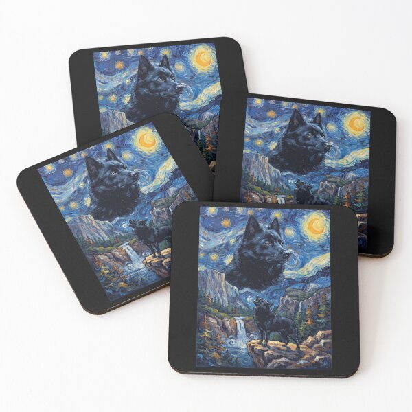 Item preview, Schipperke Howling Moon Starry Night Van Gogh Art Animal Lover designed and sold by dian-rody-crest.