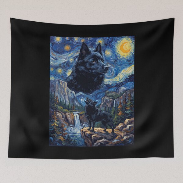 Item preview, Schipperke Howling Moon Starry Night Van Gogh Art Animal Lover designed and sold by dian-rody-crest.