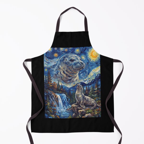 Item preview, Seal Howling Moon Starry Night Van Gogh Art Animal Lover designed and sold by dian-rody-crest.
