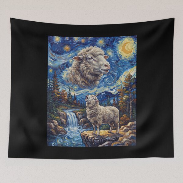 Item preview, Sheep Howling Moon Starry Night Van Gogh Art Animal Lover designed and sold by dian-rody-crest.