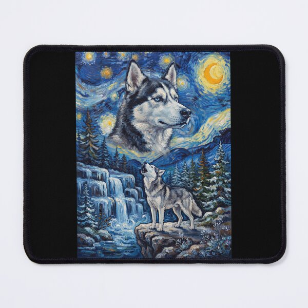 Item preview, Siberian Husky Howling Moon Starry Night Van Gogh Art Dog Lover designed and sold by dian-rody-crest.