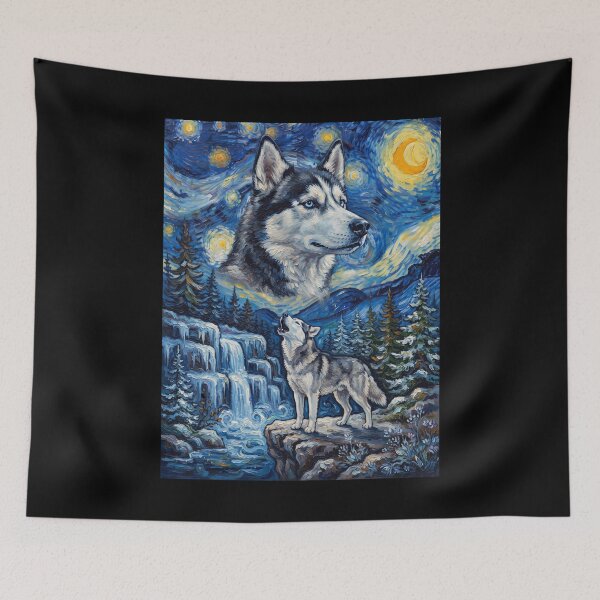 Item preview, Siberian Husky Howling Moon Starry Night Van Gogh Art Dog Lover designed and sold by dian-rody-crest.
