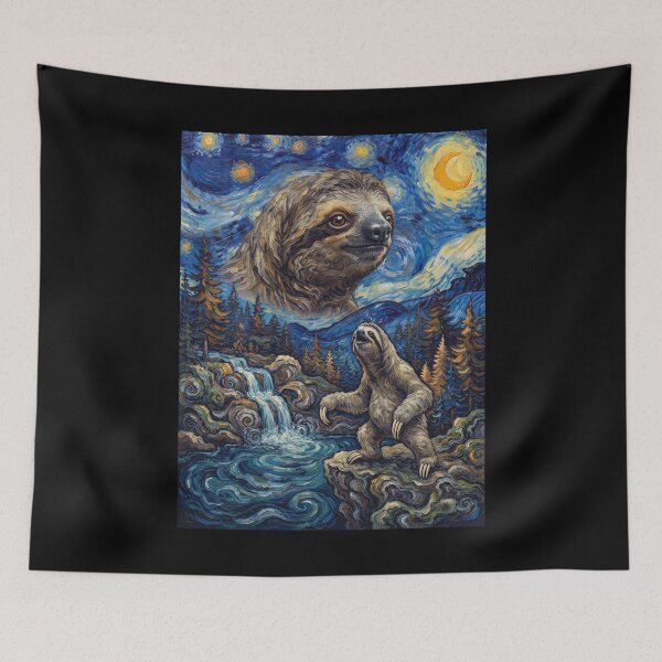 Item preview, Sloth Howling Moon Starry Night Van Gogh Art Animal Lover designed and sold by dian-rody-crest.