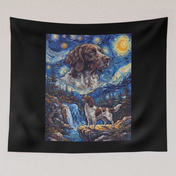 Item preview, Small Munsterlander Pointer Howling Moon Starry Night Van Gogh Art Animal Lover designed and sold by dian-rody-crest.