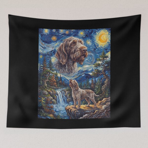 Item preview, Spinone Italiano Howling Moon Starry Night Van Gogh Art Animal Lover designed and sold by dian-rody-crest.