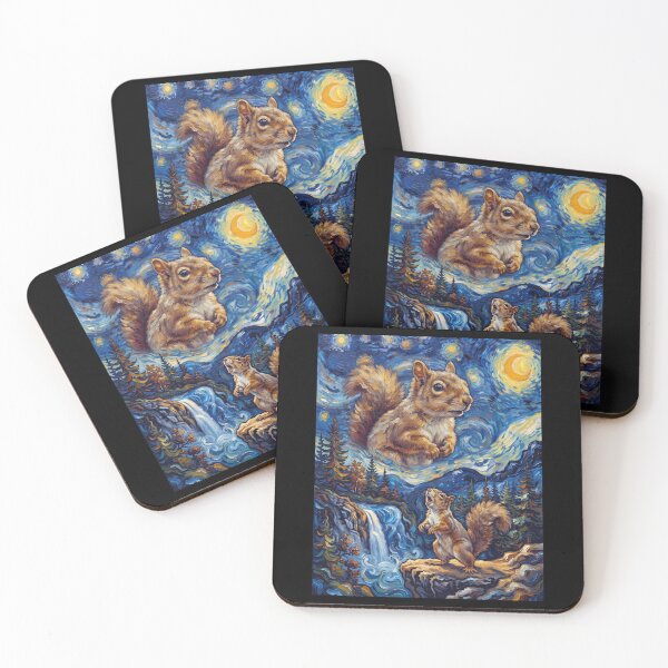 Item preview, Squirrel Howling Moon Starry Night Van Gogh Art Animal Lover designed and sold by dian-rody-crest.