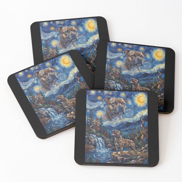 Item preview, Staffordshire Bull Terrier Howling Moon Starry Night Van Gogh Art Animal Lover designed and sold by dian-rody-crest.