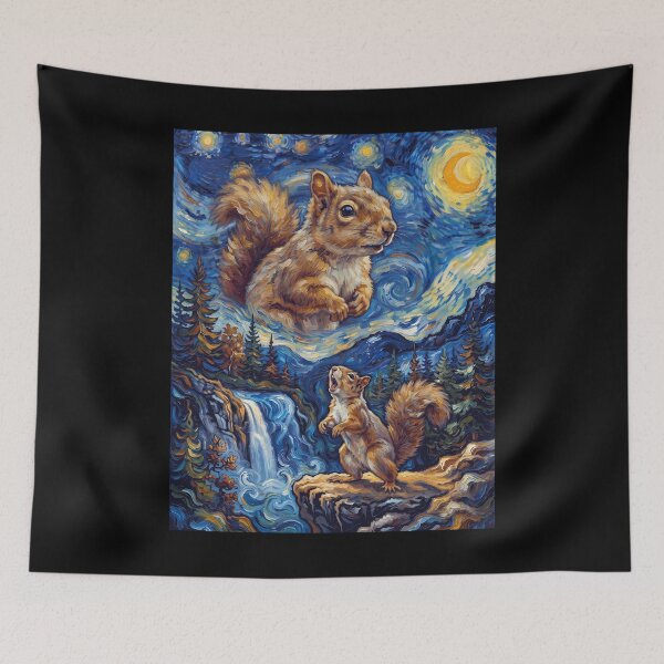 Item preview, Squirrel Howling Moon Starry Night Van Gogh Art Animal Lover designed and sold by dian-rody-crest.