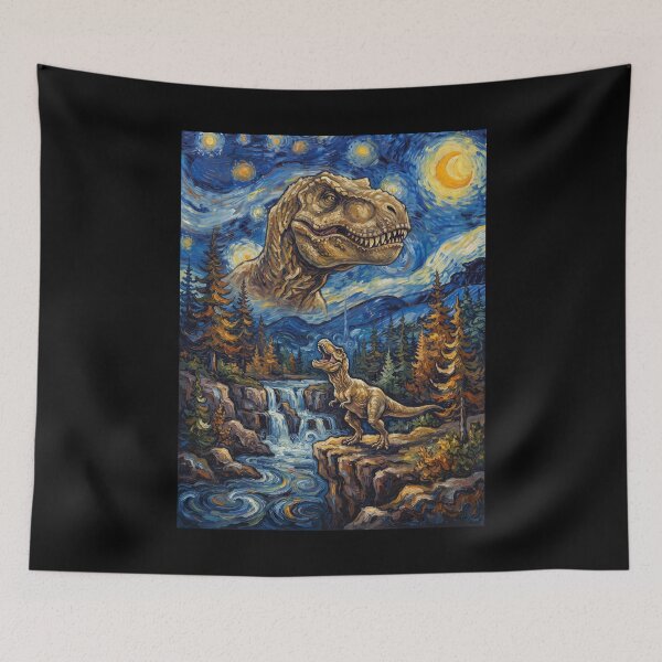 Item preview, T Rex Dinosaur Howling Moon Starry Night Van Gogh Art Animal Lover designed and sold by dian-rody-crest.