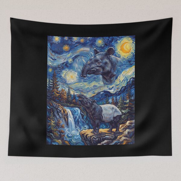 Item preview, Tapir Howling Moon Starry Night Van Gogh Art Animal Lover designed and sold by dian-rody-crest.