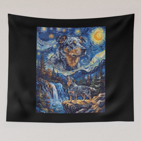 Item preview, Texas Heeler Howling Moon Starry Night Van Gogh Art Animal Lover designed and sold by dian-rody-crest.