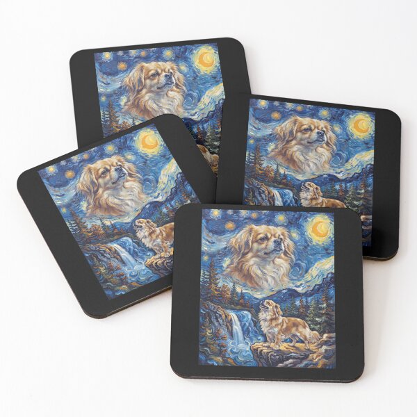 Item preview, Tibetan Spaniel Howling Moon Starry Night Van Gogh Art Animal Lover designed and sold by dian-rody-crest.