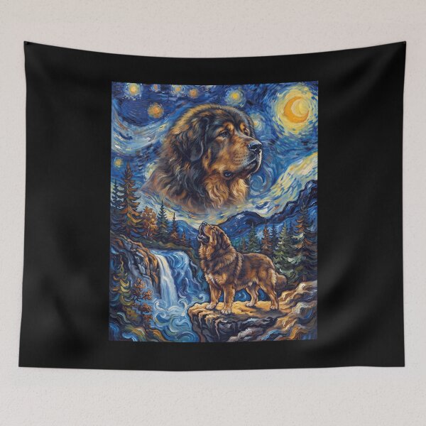 Item preview, Tibetan Mastiff Howling Moon Starry Night Van Gogh Art Animal Lover designed and sold by dian-rody-crest.