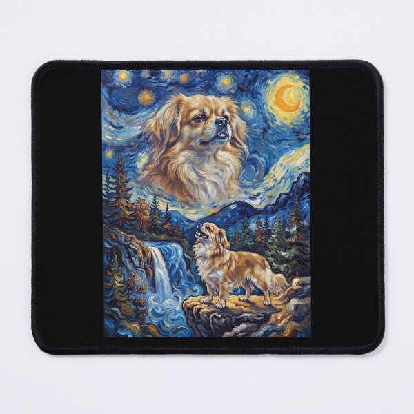Item preview, Tibetan Spaniel Howling Moon Starry Night Van Gogh Art Animal Lover designed and sold by dian-rody-crest.