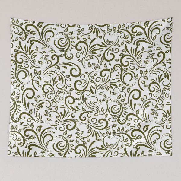 Item preview, ​Vintage Olive Green Botanical Swirl Pattern designed and sold by ​Jyoti Digital Artist.