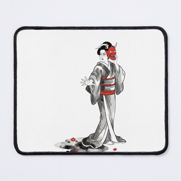 Item preview, Geisha Holding Red Hannya Mask Ink Painting designed and sold by TokyoUkiyoHouse.