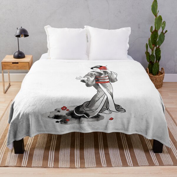 Item preview, Geisha Holding Red Hannya Mask Ink Painting designed and sold by TokyoUkiyoHouse.