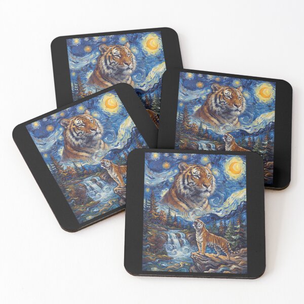 Item preview, Tiger Howling Moon Starry Night Van Gogh Art Animal Lover designed and sold by dian-rody-crest.