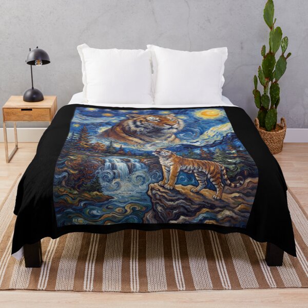 Item preview, Tiger Howling Moon Starry Night Van Gogh Art Animal Lover designed and sold by dian-rody-crest.