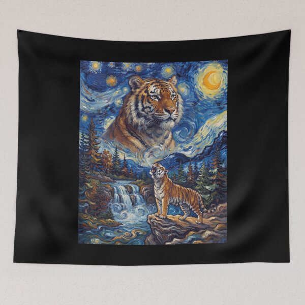 Item preview, Tiger Howling Moon Starry Night Van Gogh Art Animal Lover designed and sold by dian-rody-crest.