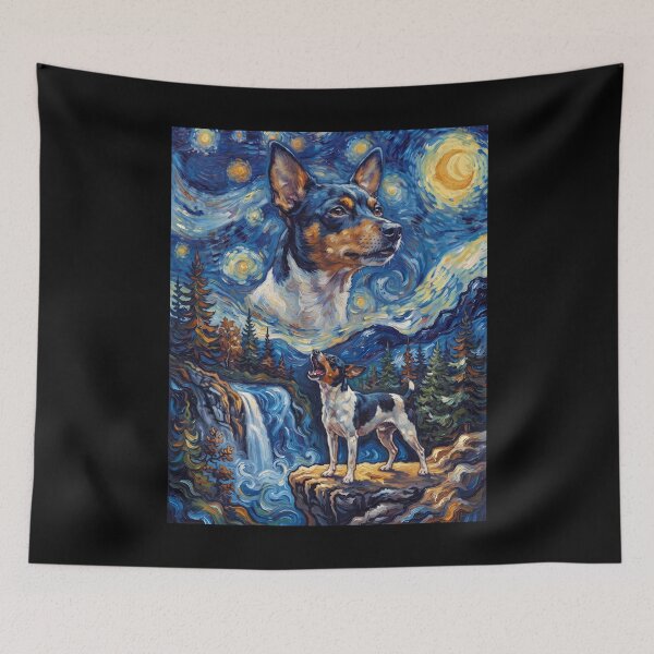 Item preview, Toy Fox Terrier Howling Moon Starry Night Van Gogh Art Animal Lover designed and sold by dian-rody-crest.