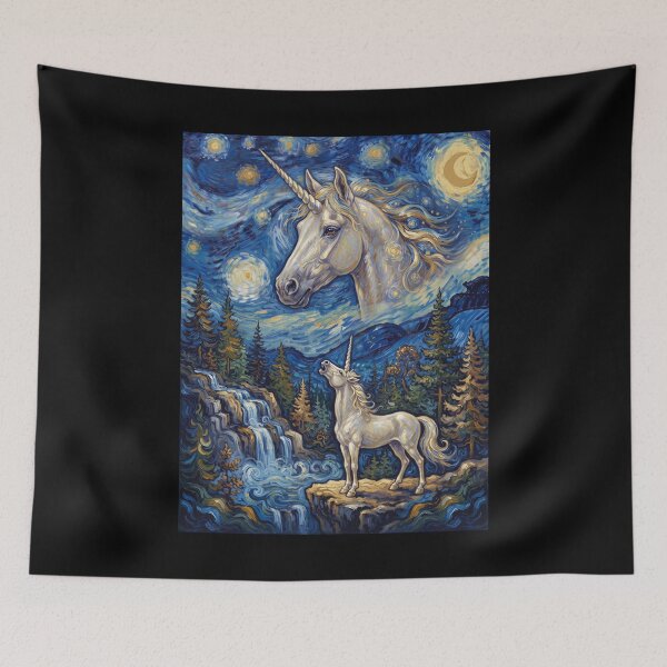 Item preview, Unicorn Howling Moon Starry Night Van Gogh Art Animal Lover designed and sold by dian-rody-crest.