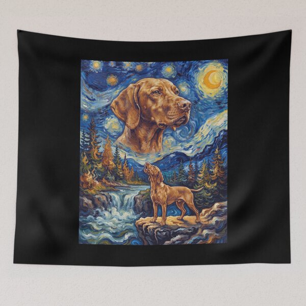 Item preview, Vizsla Howling Moon Starry Night Van Gogh Art Dog Lover designed and sold by dian-rody-crest.