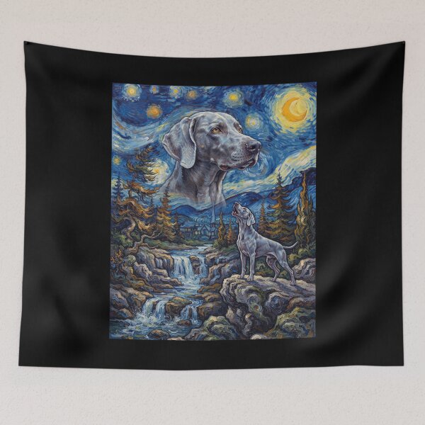 Item preview, Weimaraner Howling Moon Starry Night Van Gogh Art Dog Lover designed and sold by dian-rody-crest.