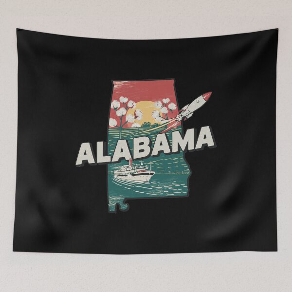 Item preview, Alabama State Retro Rocket Steamboat Cotton Map designed and sold by CAYDENSYEL.