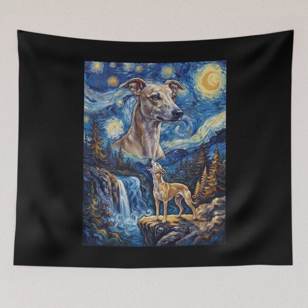 Item preview, Whippet Howling Moon Starry Night Van Gogh Art Dog Lover designed and sold by dian-rody-crest.