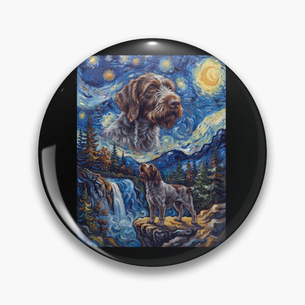 Item preview, Wirehaired Pointing Griffon Howling Moon Starry Night Van Gogh Art Animal Lover designed and sold by dian-rody-crest.