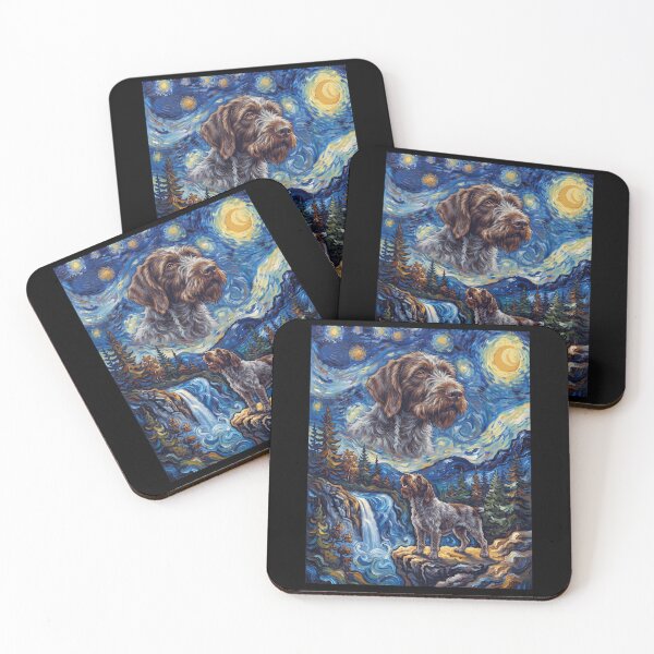 Item preview, Wirehaired Pointing Griffon Howling Moon Starry Night Van Gogh Art Animal Lover designed and sold by dian-rody-crest.