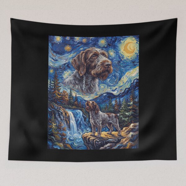 Item preview, Wirehaired Pointing Griffon Howling Moon Starry Night Van Gogh Art Animal Lover designed and sold by dian-rody-crest.