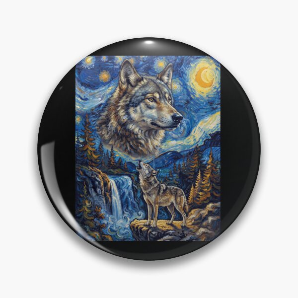 Item preview, Wolf Howling Moon Starry Night Van Gogh Art Animal Lover designed and sold by dian-rody-crest.