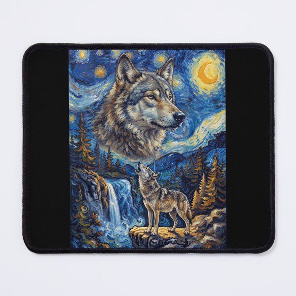 Item preview, Wolf Howling Moon Starry Night Van Gogh Art Animal Lover designed and sold by dian-rody-crest.
