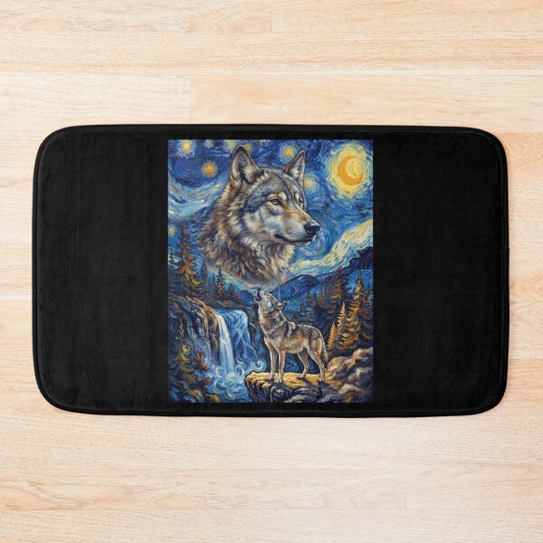 Item preview, Wolf Howling Moon Starry Night Van Gogh Art Animal Lover designed and sold by dian-rody-crest.